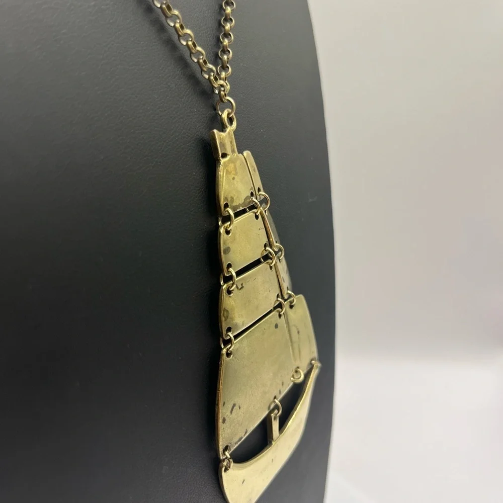 Nautical Ship Boat Brass Pendant  Necklace Oversized Articulated Ship - Picture 7 of 15
